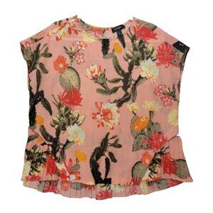 Lord and Taylor Cactus Desert Blouse Womens L Floral Ruffle Career Peach